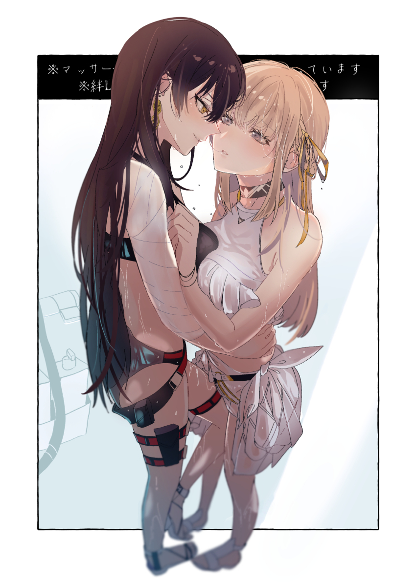 2girls, bdsm, black_hair, bondage, bound, braid, breasts, character_request