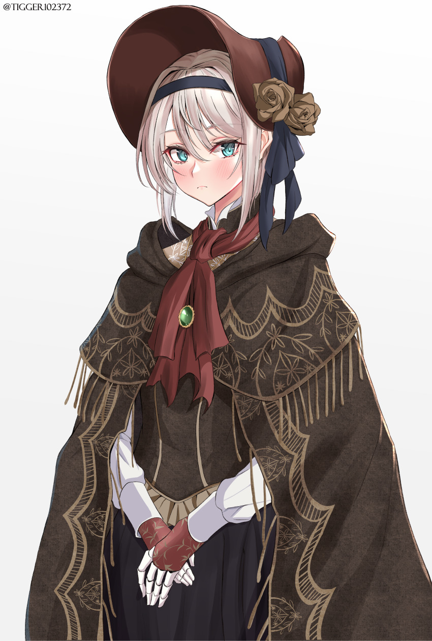 1girl, absurdres, an-94_(girls'_frontline), aqua_eyes, ascot, black_hairband, blonde_hair, bloodborne