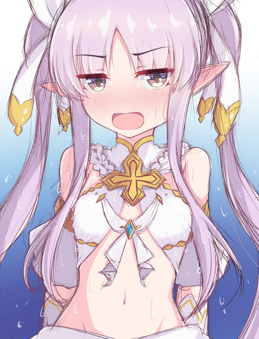 1girl, absurdres, bare_shoulders, blue_background, blush, breasts, commentary_request, cosplay