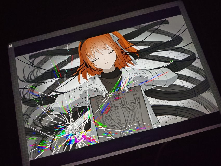 a.i._voice, absurdres, adachi_rei, android, black_shirt, cable, cangshu_zhezhezi, check_medium