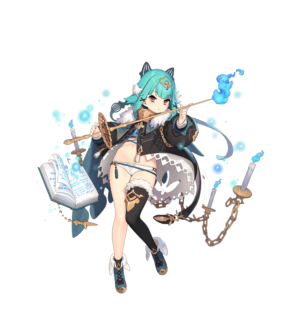 1girl, black_thighhighs, book, boots, expressionless, female_focus, full_body, girls_creation, hair_ornament, holding, holding_weapon, kinjo_kuromomo, loli, looking_at_viewer, official_art, red_eyes, rembrandt_(girls_creation), thighhighs, weapon