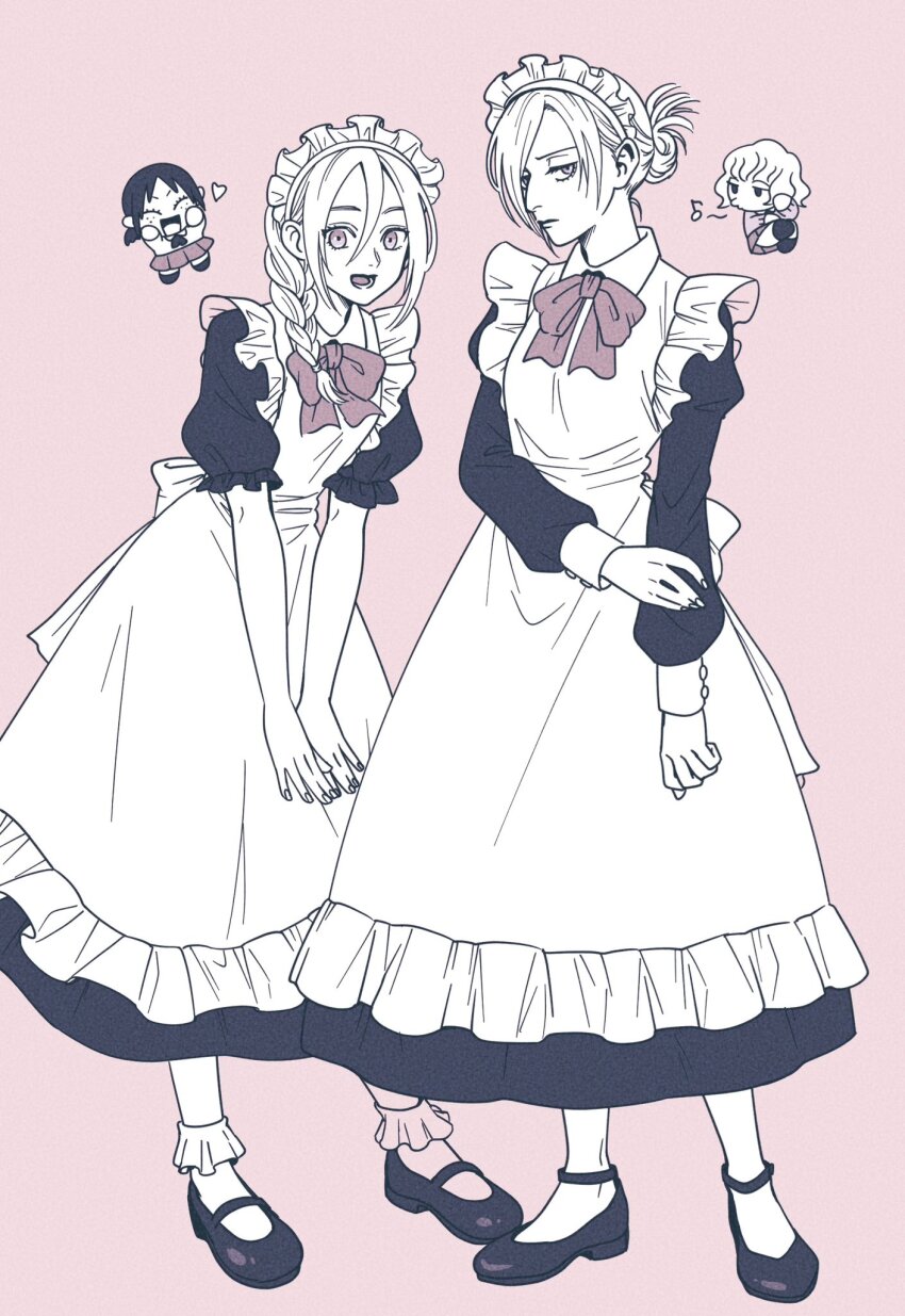 alternate_costume, annie_leonhart, apron, braid, breasts, character_request, chibi, chibi_inset