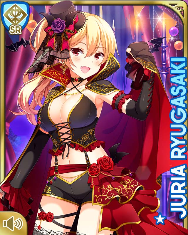 1girl, black_cape, black_corset, black_footwear, black_gloves, black_headwear, black_shorts, blonde_hair