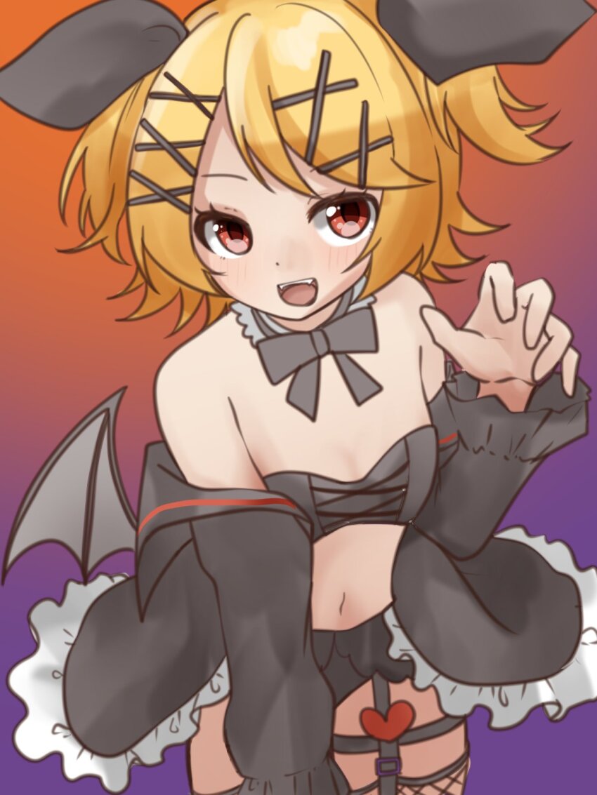 1girl, animal_ears, bare_shoulders, bat_costume, bat_ears, bat_wings, black_bow, black_garter_belt