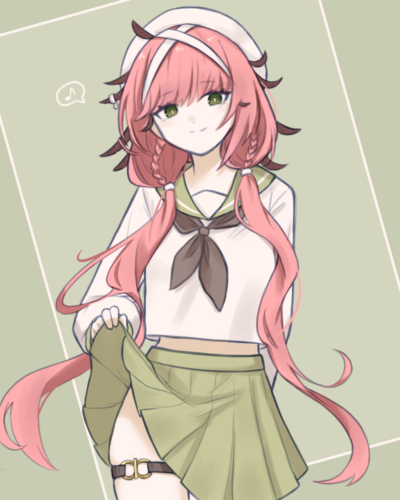 10_(xknn5488), 1girl, arknights, beret, black_neckerchief, braid, clothes_lift, cowboy_shot