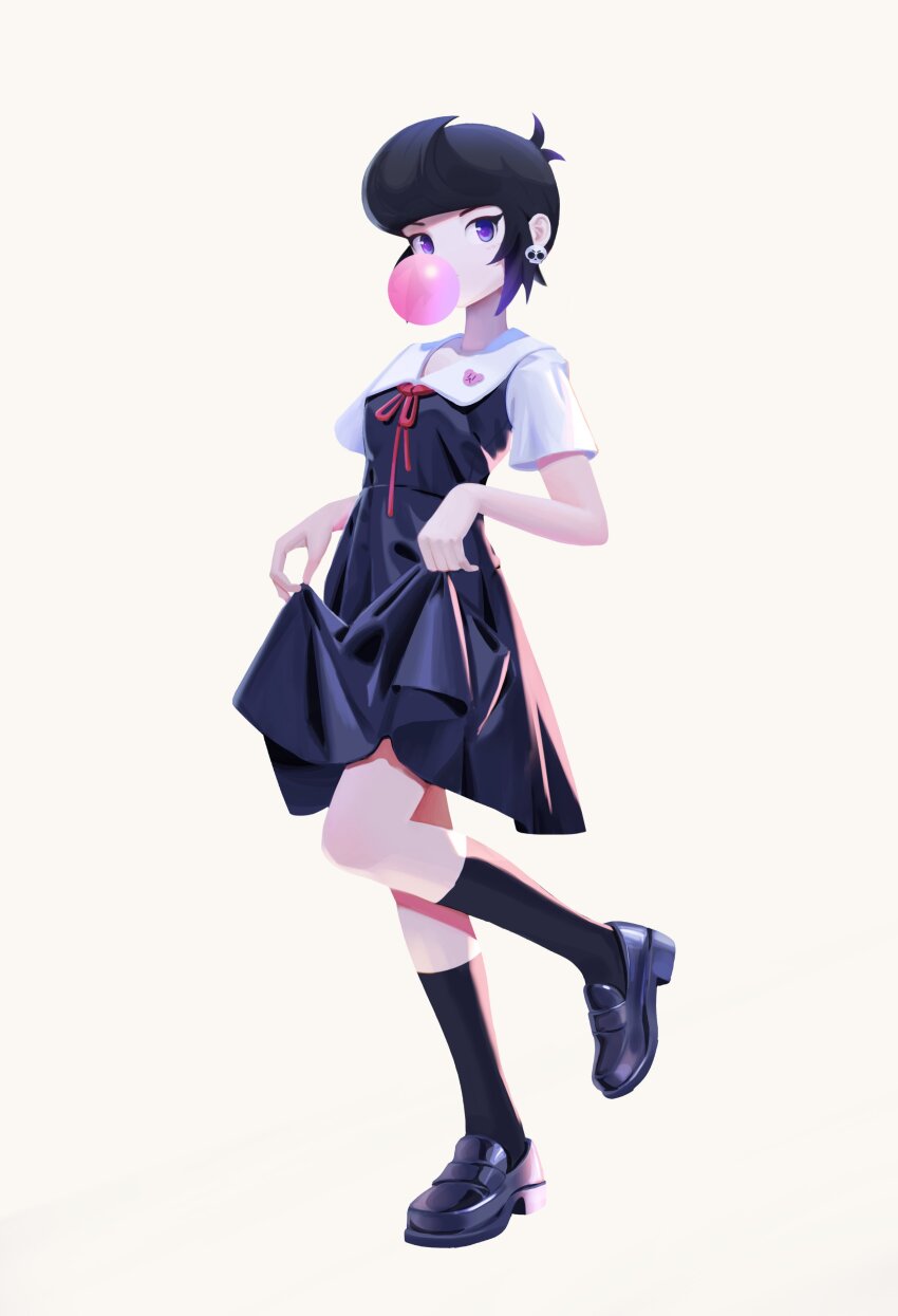 absurdres, bibi_(brawl_stars), black_dress, black_footwear, black_hair, black_socks, bow, bowtie