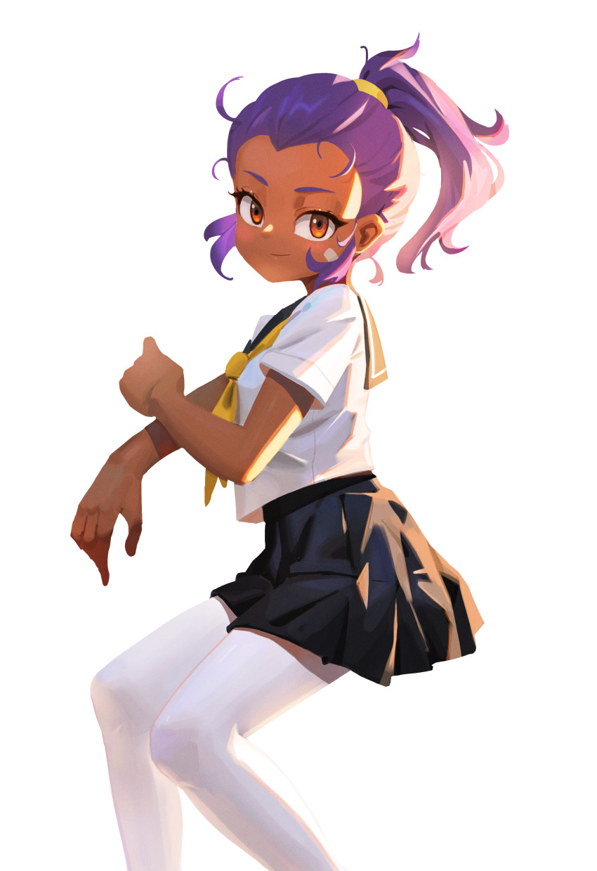 absurdres, bandaid, black_skirt, brawl_stars, dark_skin, highres, jy_kokoro, looking_at_viewer