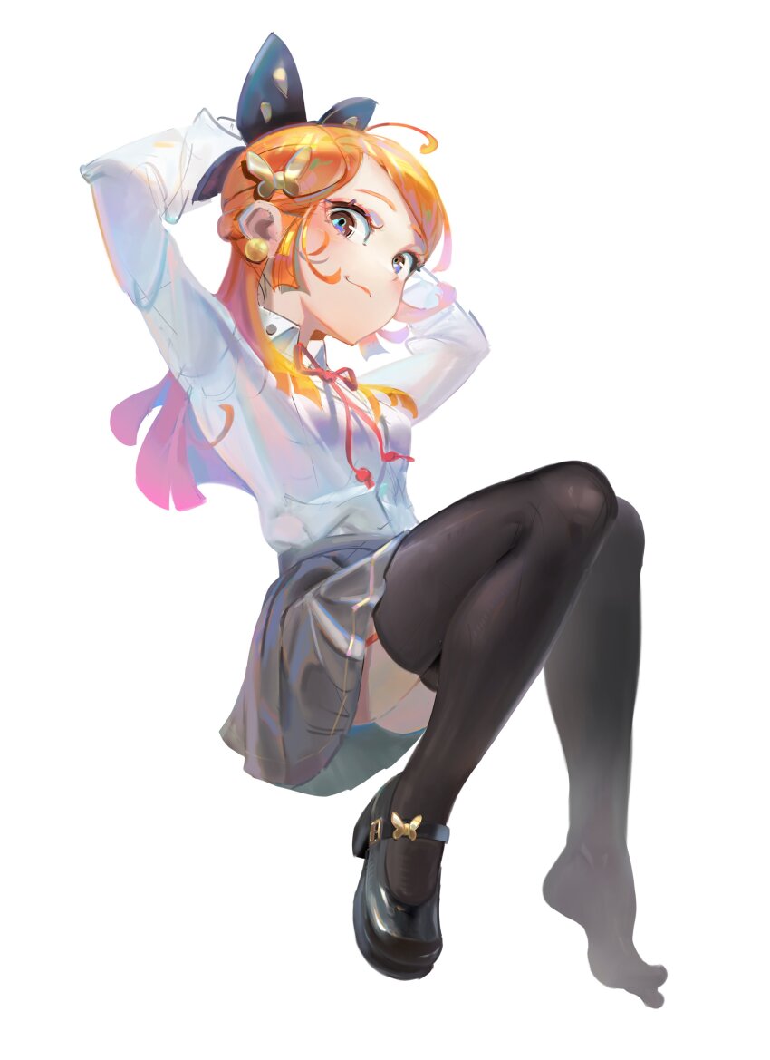 1girl, absurdres, black_shoes, black_thighhighs, blonde_hair, bow, bowtie, brawl_stars