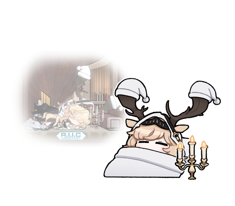 1girl, animal_ears, antlers, horns_through_hood, arknights, blanket, blonde_hair, candlestand