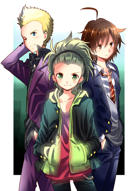 10s, 3boys, ahoge, amagase_touma, bad_id, bad_pixiv_id, blonde_hair, brown_eyes