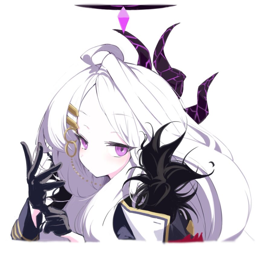 1girl, adjusting_clothes, adjusting_gloves, ahoge, arimas_ar1, black_gloves, blue_archive, blush