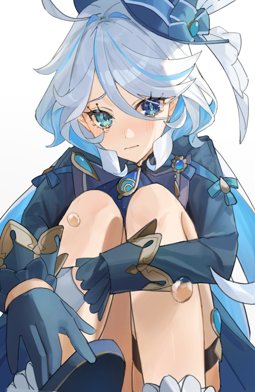 1girl, absurdres, asagihisui, black_gloves, blue_bow, blue_eyes, blue_hair, blue_hat