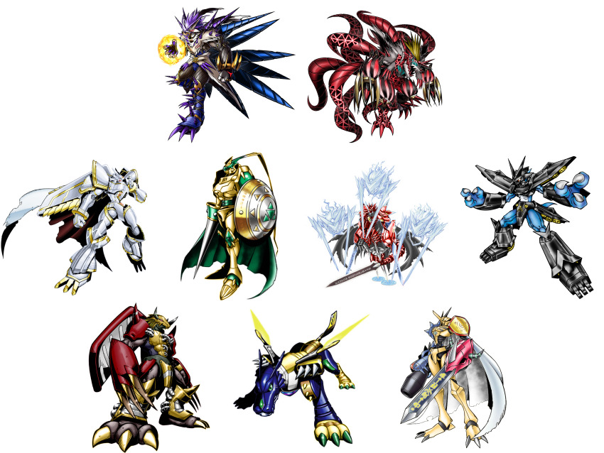 absurdres, alphamon, alphamon_(battle_park), cape, claws, corruption, crests_(digimon), digimon