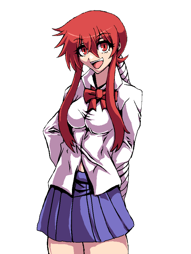 1girl, blue_skirt, borrowed_character, cowboy_shot, etomo_shuko, hair_between_eyes, long_hair, m.u.g.e.n