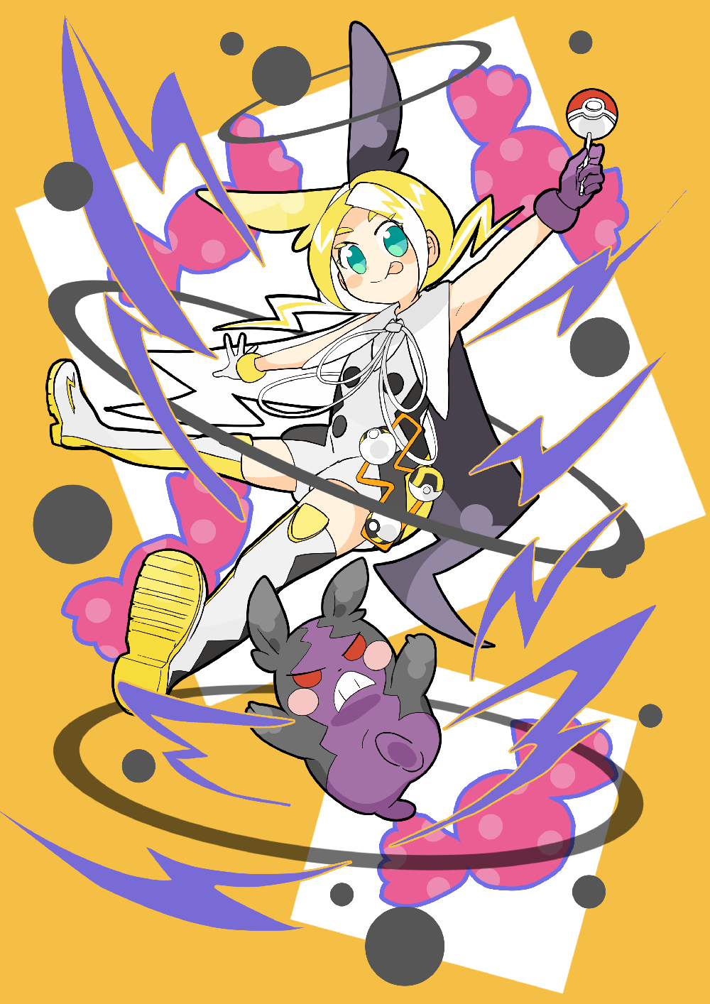 1girl, 7:24, blonde_hair, blue_eyes, gen_8_pokemon, halloween_morpeko_kagamine_rin_(project_voltage), highres, kagamine_rin
