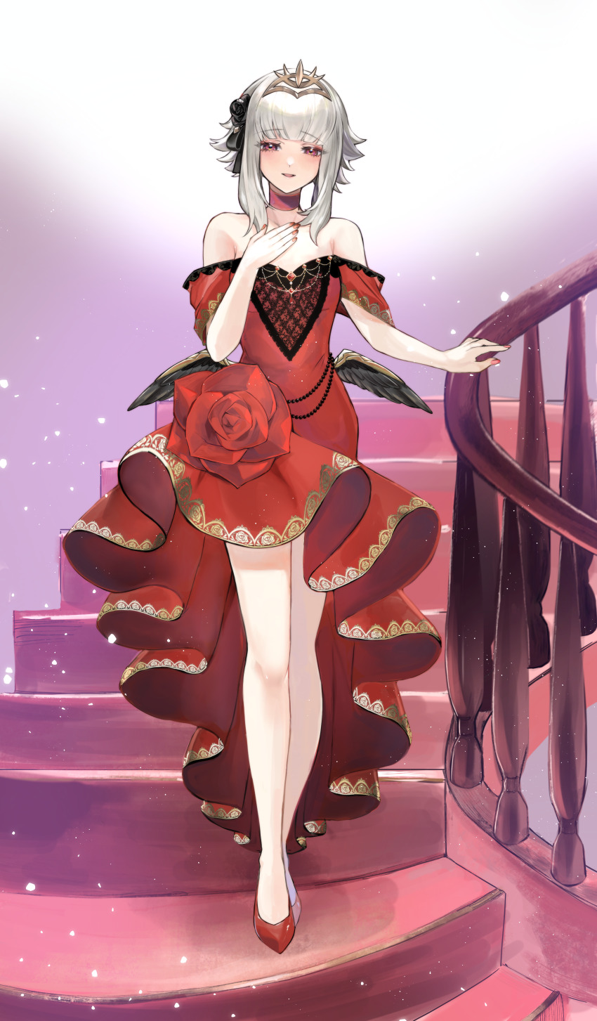 1girl, absurdres, bare_legs, bare_shoulders, choker, dress, fire_emblem, fire_emblem_heroes