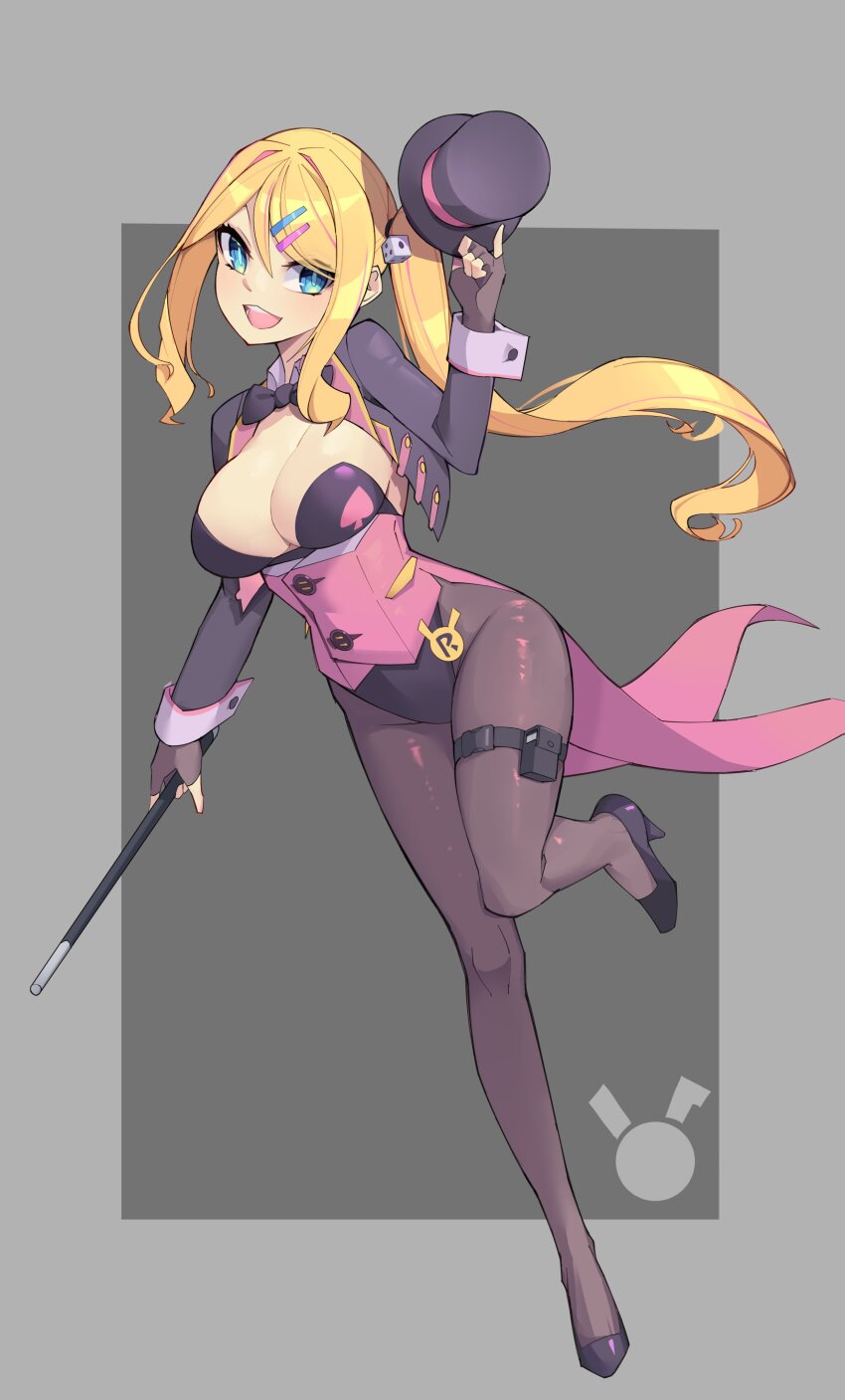 1girl, absurdres, black_bow, black_bowtie, black_footwear, black_jacket, black_leotard, blonde_hair