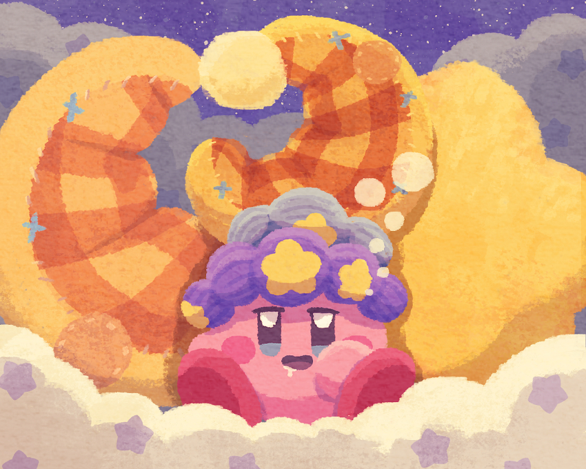 cloud, copy_ability, crescent, crescent_pillow, deep_sleep_kirby, kirby, kirby_(series), kirby_and_the_forgotten_land