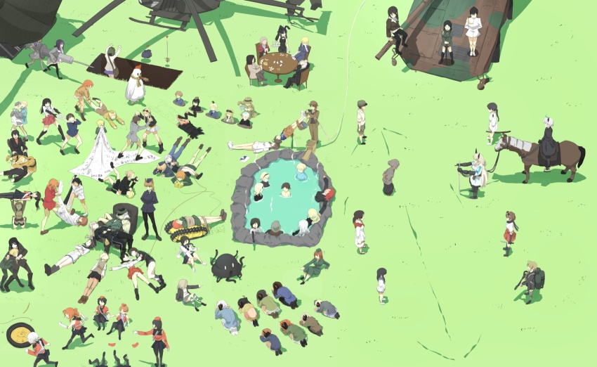 6+girls, adolfine_galland, aircraft, akimoto_yoshiko, alexandra_serbanescu, black_scarf, blue_hair, brave_witches