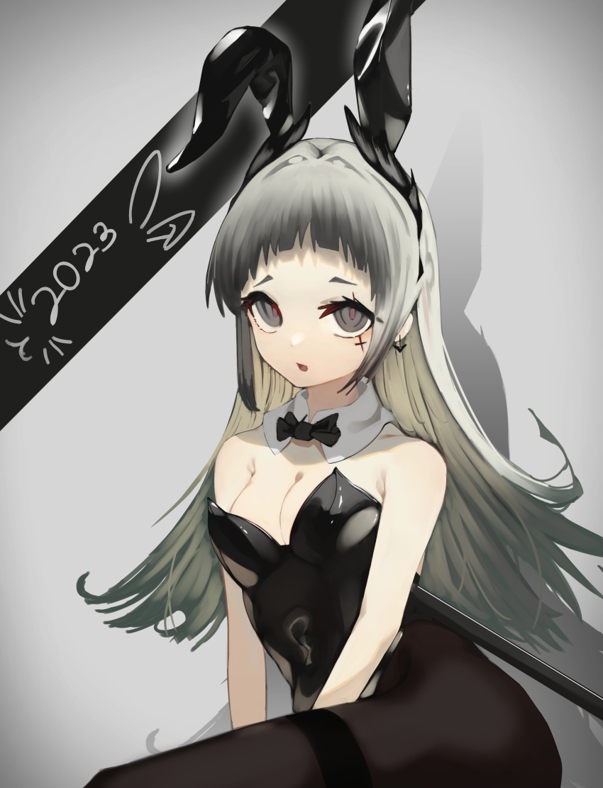1girl, 2023, :o, absurdres, animal_ears, arknights, black_bow, black_bowtie