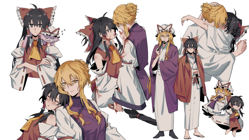 2girls, :d, absurdres, ahoge, alternate_costume, ascot, black_footwear, black_hair