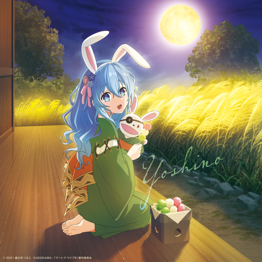 1girl, animal_ears, blue_eyes, blue_hair, character_name, dango, date_a_live, fake_animal_ears