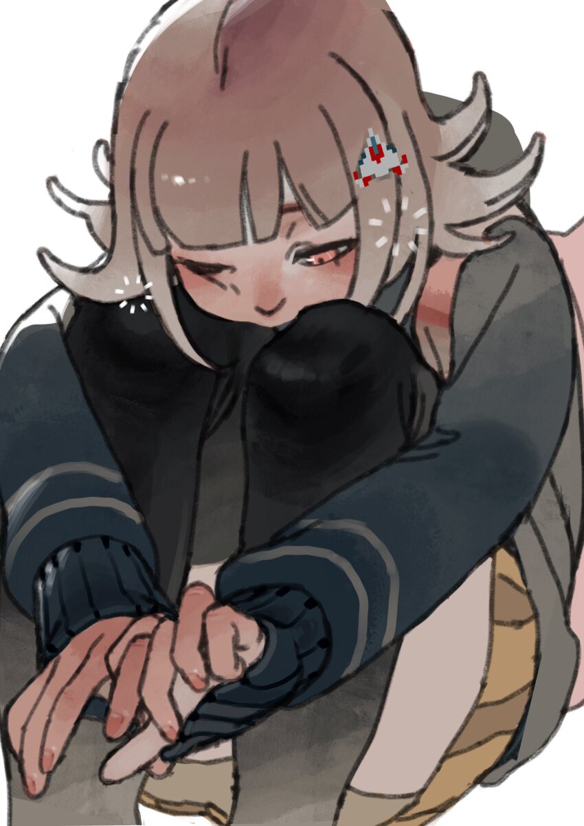 1girl, backpack, bag, black_thighhighs, brown_skirt, danganronpa_(series), danganronpa_2:_goodbye_despair, feet_out_of_frame