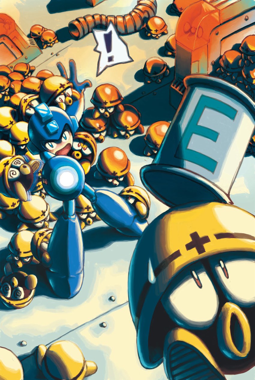 !, 1boy, @_@, aiming, aiming_at_viewer, android, arm_cannon, blue_eyes