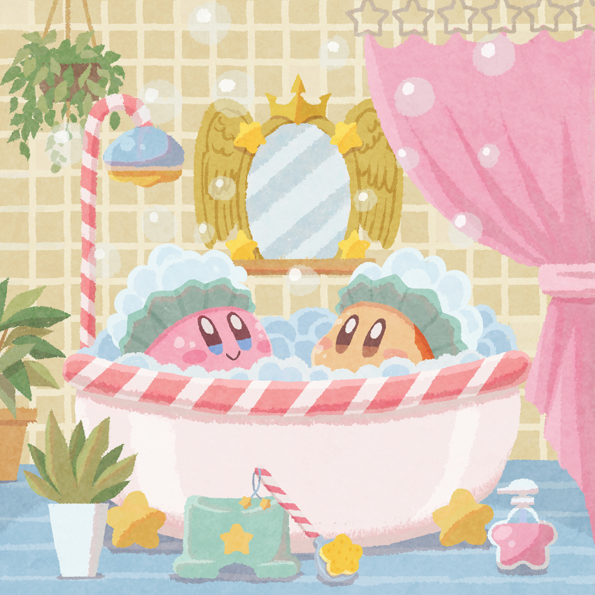 back_scrubber, bath, bathroom, bubble_bath, closed_mouth, highres, indoors, kirby