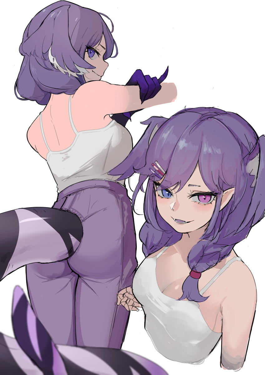 1girl, absurdres, aster_drawing, breasts, cleavage, dragon_girl, dragon_tail, fangs