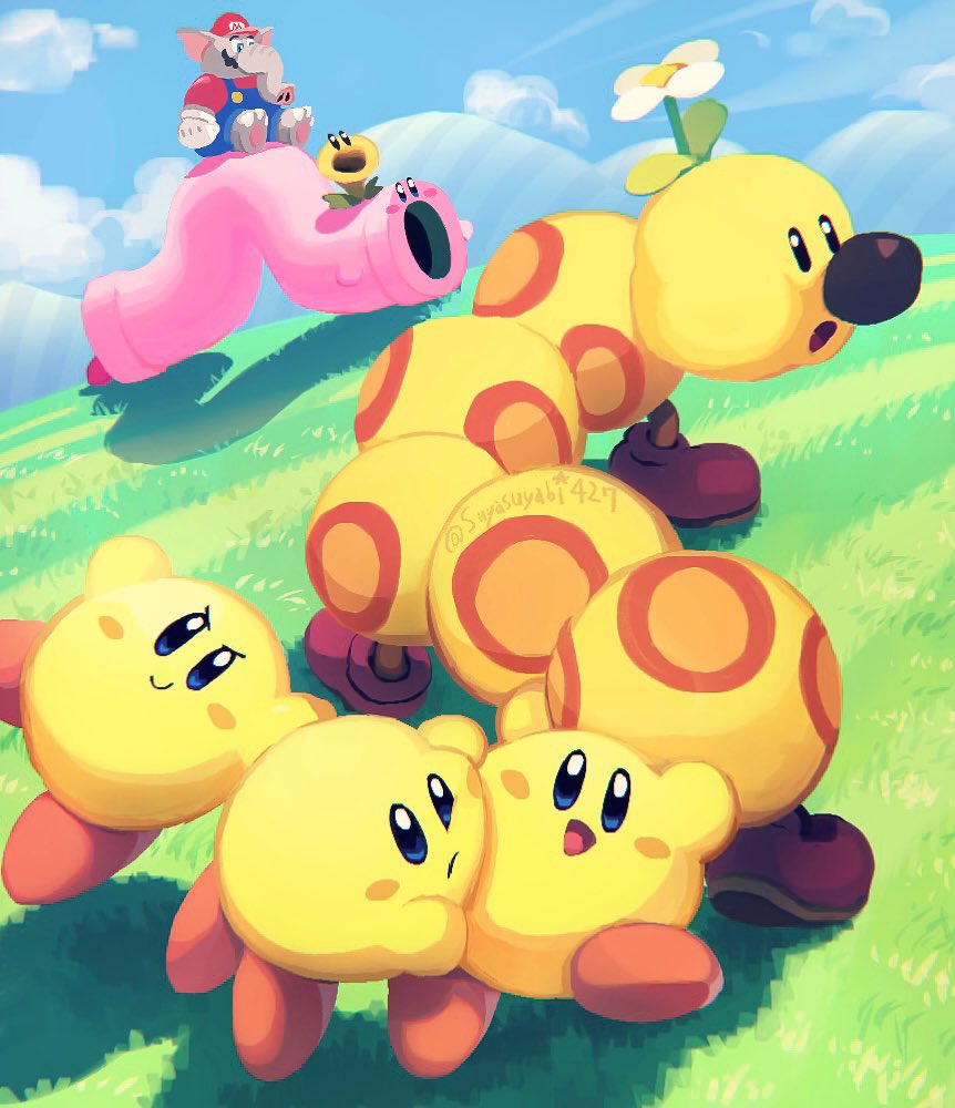 1boy, 6+others, blue_overalls, blue_sky, boots, brown_footwear, cloud, day