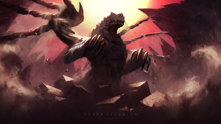 absurdres, claws, cliff, closed_eyes, cropped_legs, debris, dirt, dragon