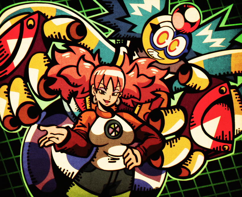 1girl, breasts, colorman.exe, earrings, jewelry, large_breasts, makeup, mega_man_(series)