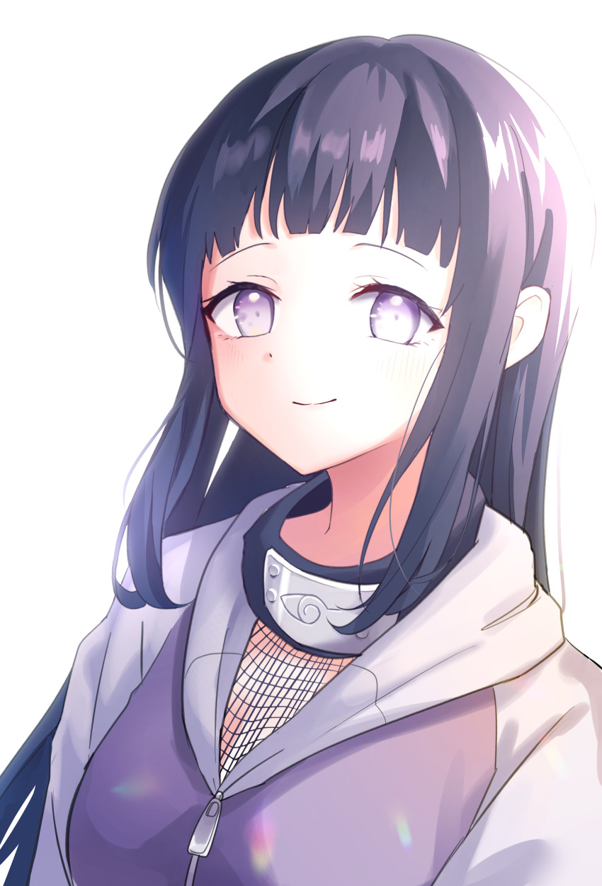 1girl, absurdres, black_hair, blunt_bangs, closed_mouth, forehead_protector, highres, hyuuga_hinata