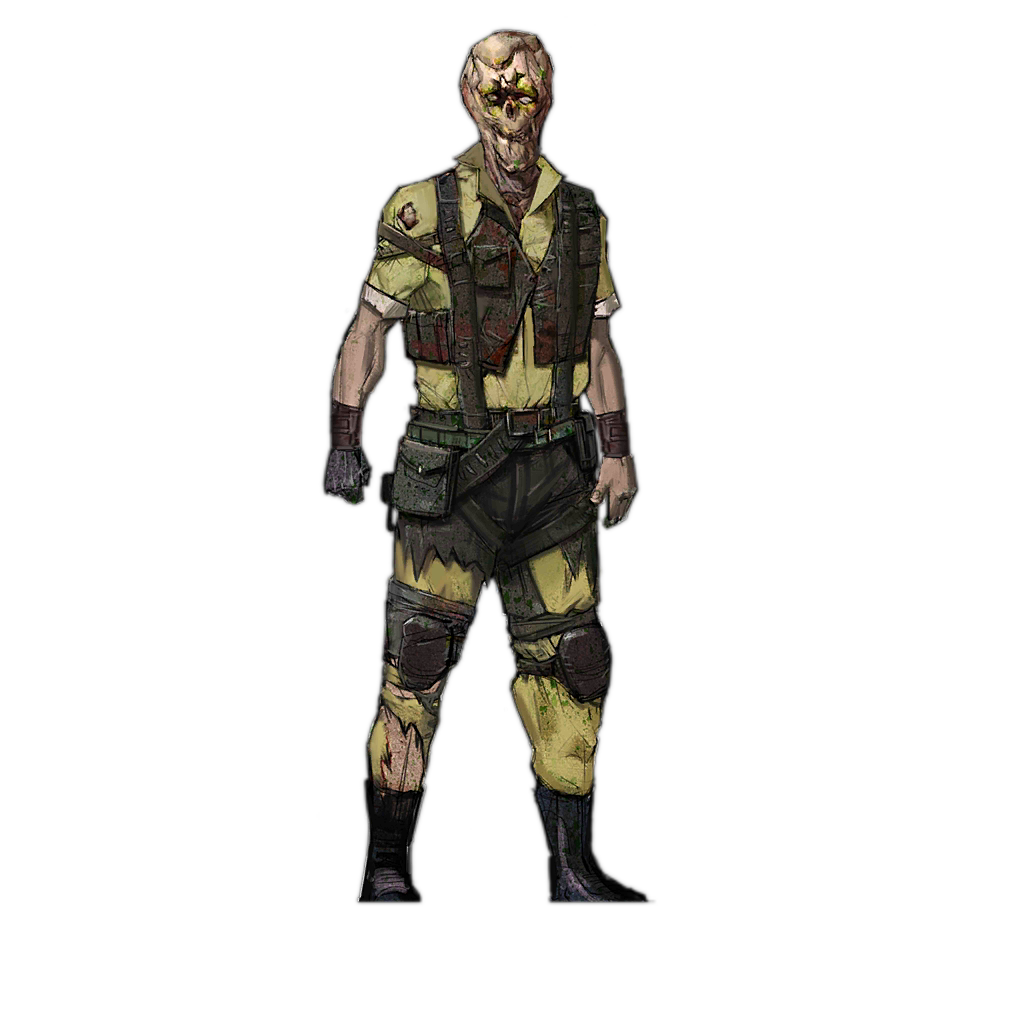 1boy, artist_request, bald, black_boots, black_gloves, black_overalls, black_vest, blood