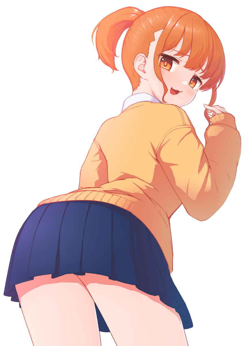 1girl, blue_skirt, boku_no_kokoro_no_yabai_yatsu, brown_cardigan, cardigan, from_behind, hand_up, highres