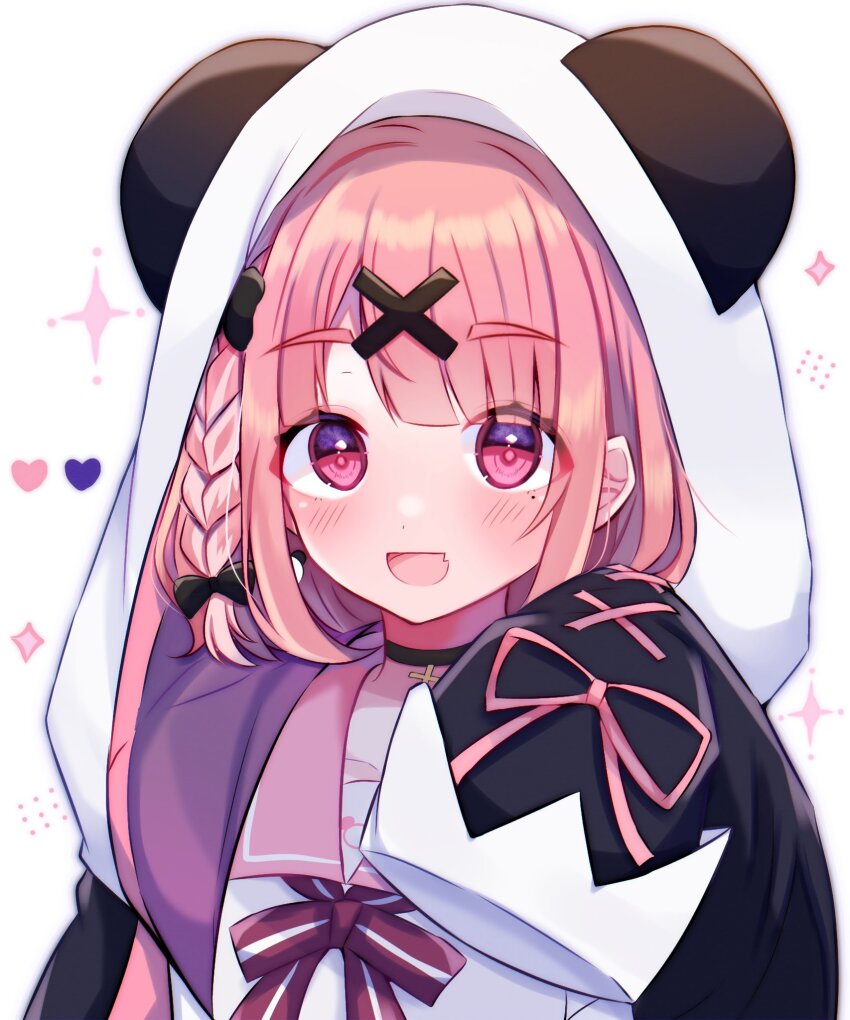 1girl, animal_ears, animal_hood, black_bow, bow, braid, gumi_(framboise_5204), hair_between_eyes