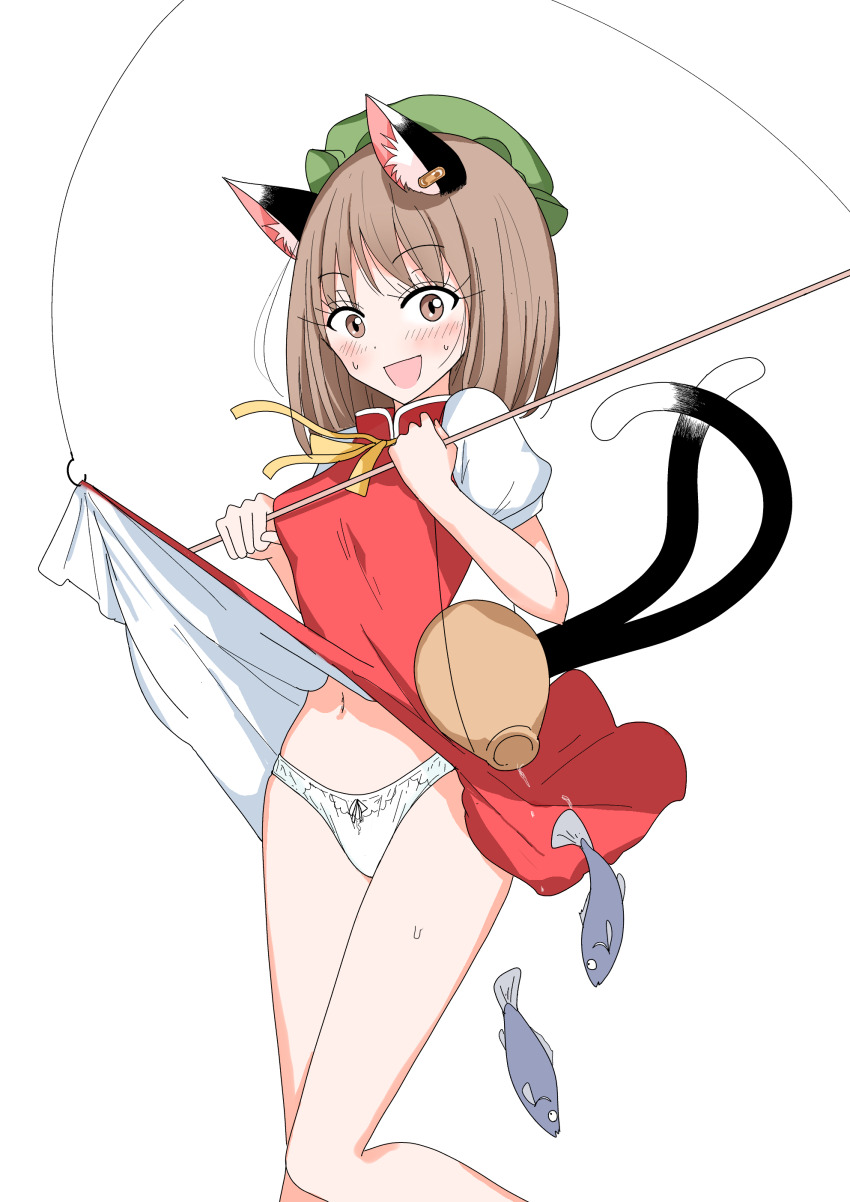 1girl, :d, absurdres, accidental_exposure, adapted_costume, animal_ear_fluff, animal_ear_piercing, animal_ears