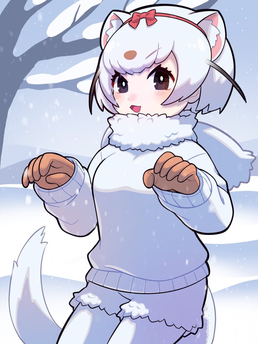 :3, an-chan_(ananna0315), animal_ears, blush, bow, brown_eyes, brown_gloves, cowboy_shot