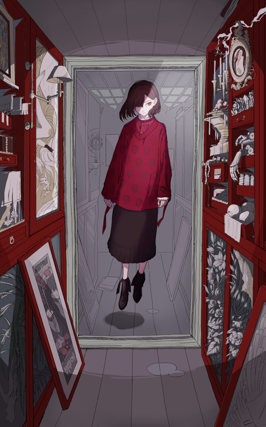 1girl, absurdres, ankle_boots, bad_id, bad_pixiv_id, boots, brown_boots, brown_hair