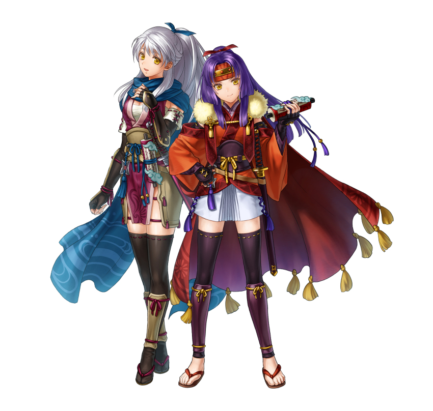 2girls, absurdres, arm_guards, black_gloves, black_thighhighs, fingerless_gloves, fire_emblem, fire_emblem:_radiant_dawn