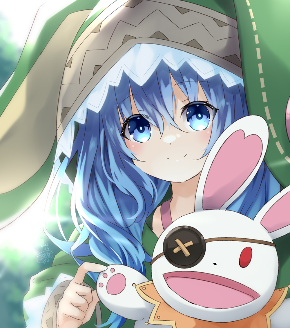 1girl, animal_ears, animal_hood, blue_eyes, blue_hair, date_a_live, eyepatch, fake_animal_ears