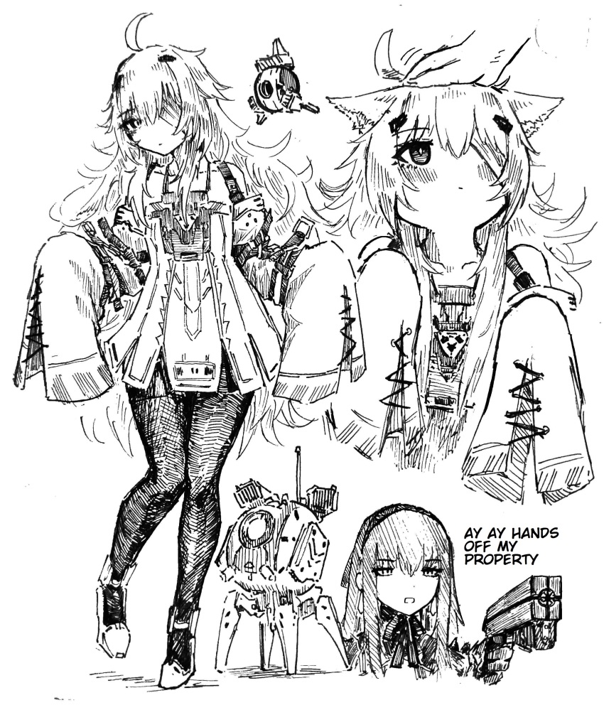 1other, 2girls, absurdres, ahoge, animal_ears, bandage_over_one_eye, bare_shoulders, dress