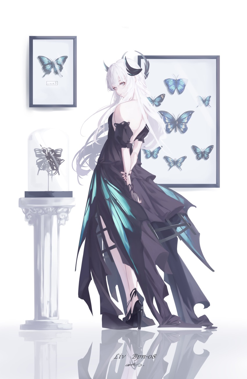 1girl, absurdres, anko_(renzao19823), backless_dress, backless_outfit, bare_shoulders, black_dress, black_gloves