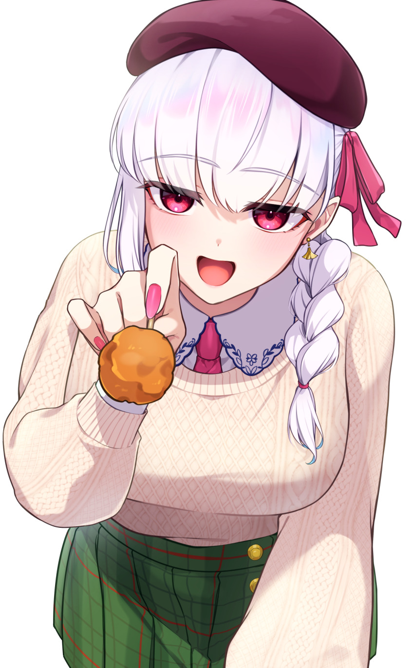 1girl, alternate_costume, alternate_hairstyle, beret, braid, braided_ponytail, brown_hat, commentary_request