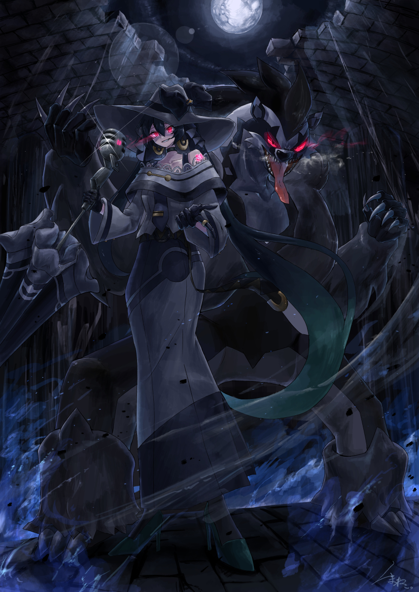 1girl, absurdres, dark_miku_(project_voltage), ekaki_panda, full_body, gen_8_pokemon, hatsune_miku, highres