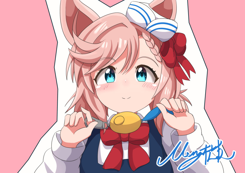 1girl, absurdres, animal_ears, blue_eyes, bow, brown_hair, closed_mouth, commentary_request