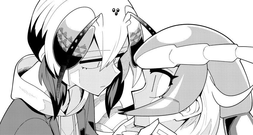 2girls, absurdres, antennae, arthropod_girl, bug, centipede, centipede_girl, centipede_maeshima