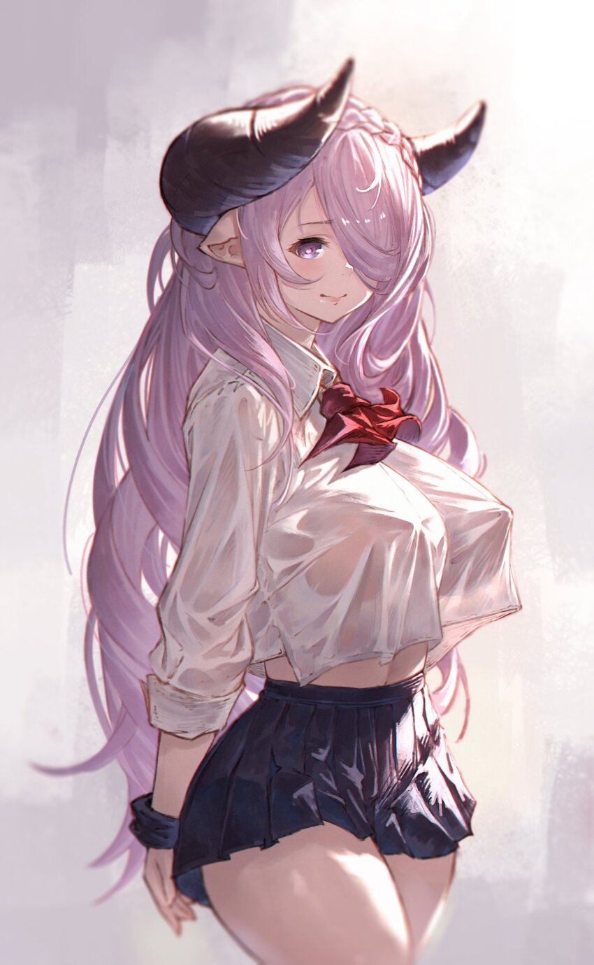 1girl, absurdres, alternate_costume, armband, arms_behind_back, black_armband, black_scrunchie, black_skirt