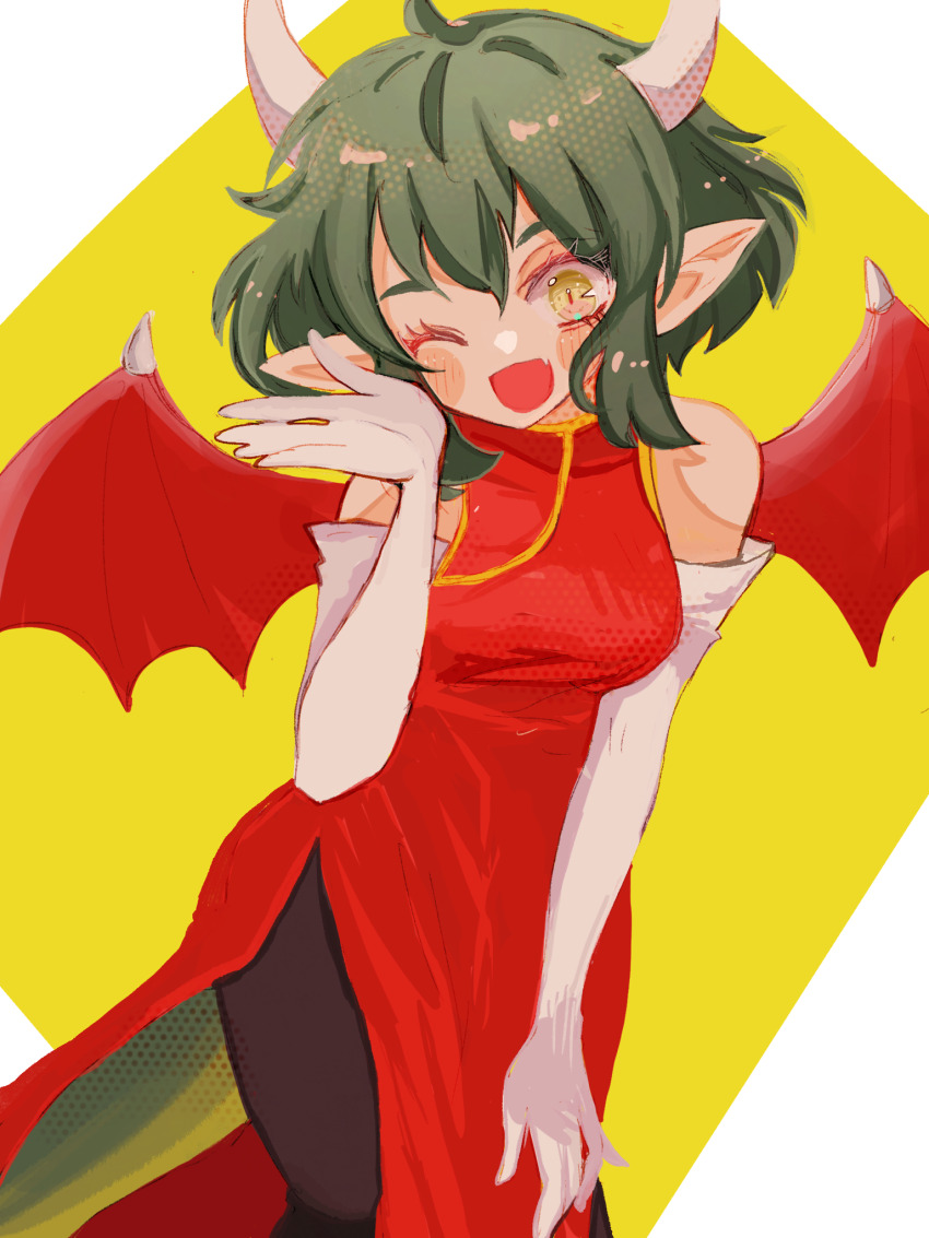 1girl, black_pants, blush_stickers, china_dress, chinese_clothes, draco_centauros, dragon_girl, dragon_tail
